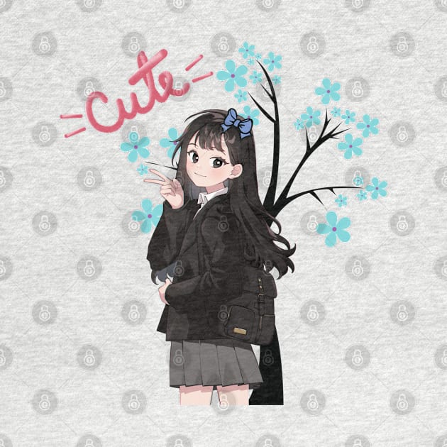 Cute black hair anime girl by Don’t Care Co